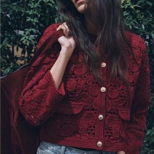 Zara Knit Macrame Cardigan
Burgundy NWOT